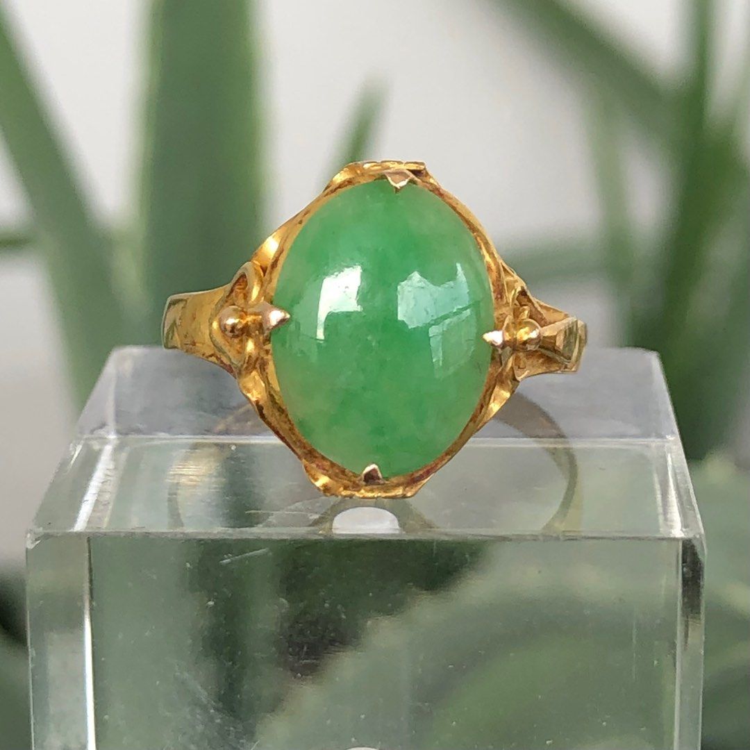 Natural Type A Jade 835 Yellow Gold Ladies Ring