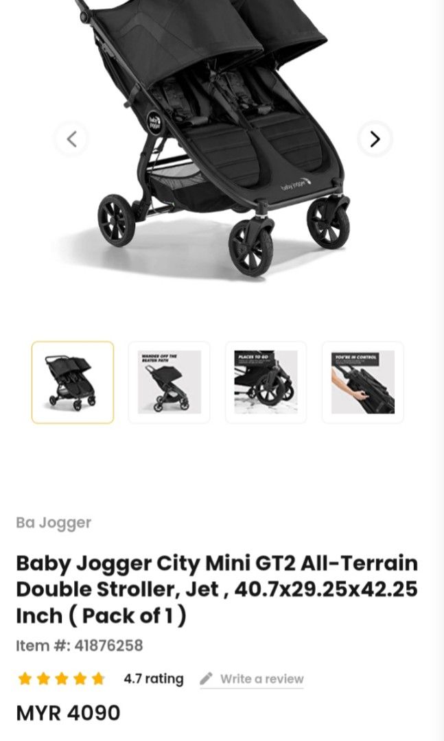  Baby Jogger City Mini GT2 All-Terrain Double Stroller, Jet ,  40.7x29.25x42.25 Inch (Pack of 1), Black : Baby