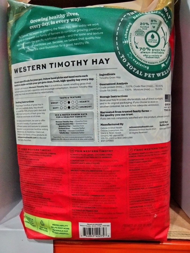 Oxbow Western Timothy Hay 40oz, Pet Supplies, Pet Food on Carousell