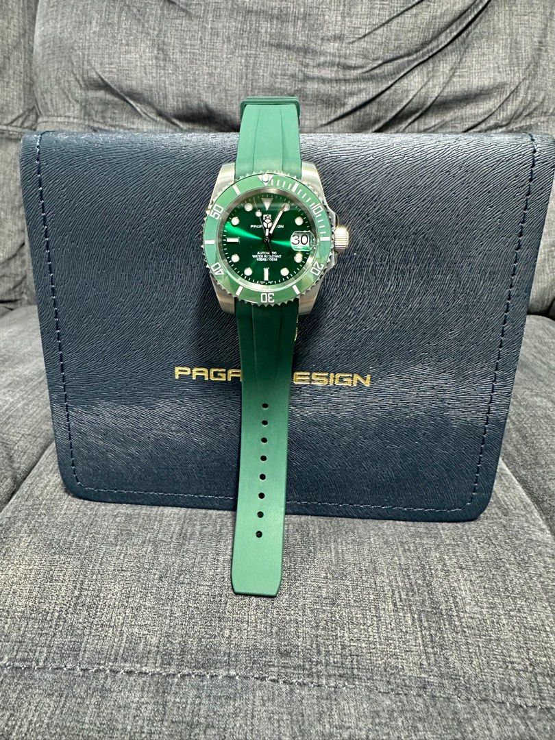 Pagani Design Submarine Green Hulk with Green Rubber strap, Luxury