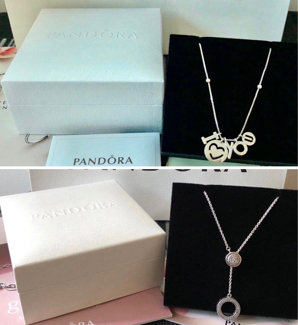 PANDORA Necklaces I I YOU II Pandora Logo Pave Circle Y Women s Fashion Jewelry Organisers Necklaces on Carousell