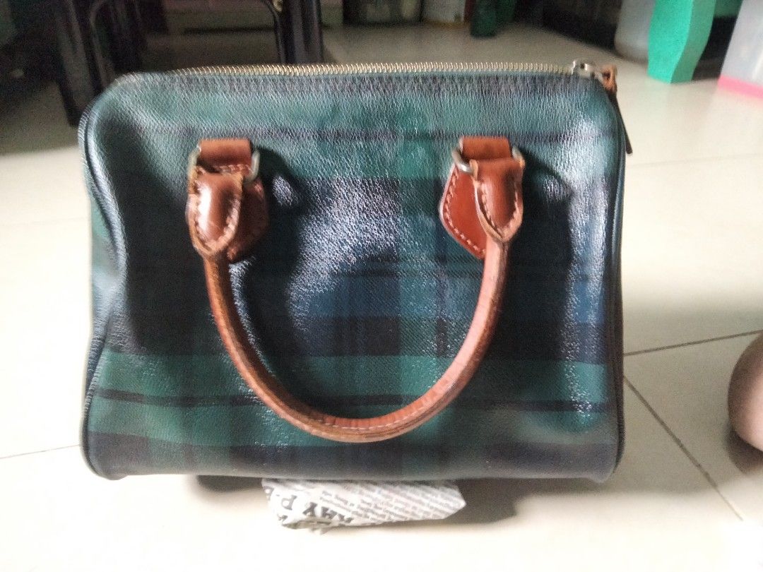 POLO RALPH LAUREN Plaid Mini Boston Bag Green