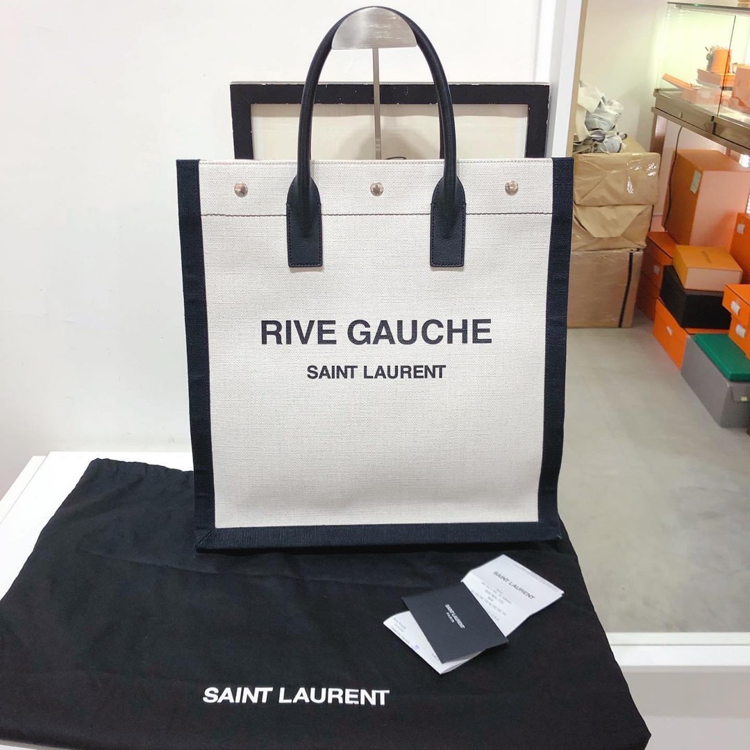 [Pre-order] YSL Canvas Rive Gauche Tote Bag (White / Silver), Luxury ...