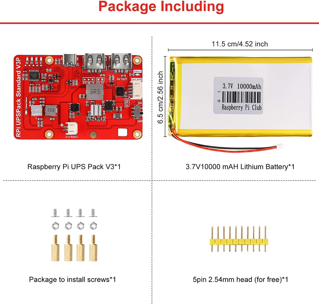 Raspberry Pi 4 Battery Pack UPS, RPI Pack Standard 10000mAh Raspberry