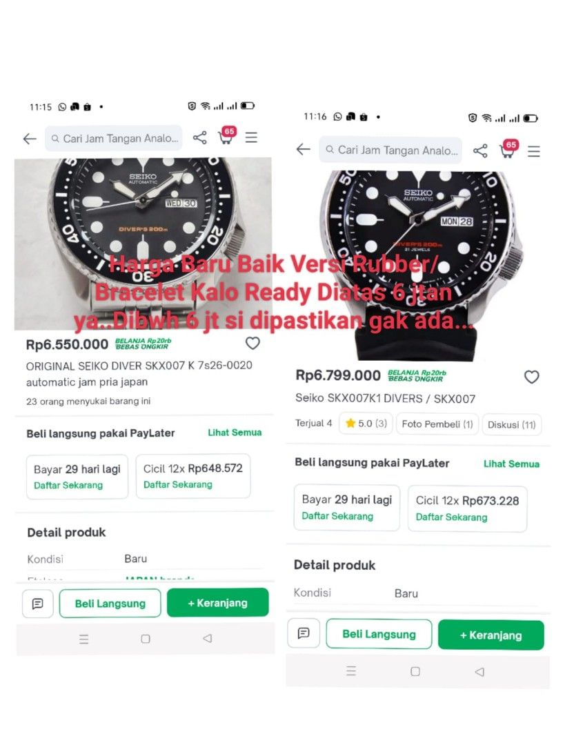 Seiko SKX007 SKX007K2 Bond Black Diver Original Rare Fesyen Pria Jam