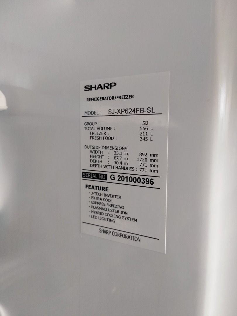 Sharp 624L French Door Fridge, TV & Home Appliances, Kitchen Appliances