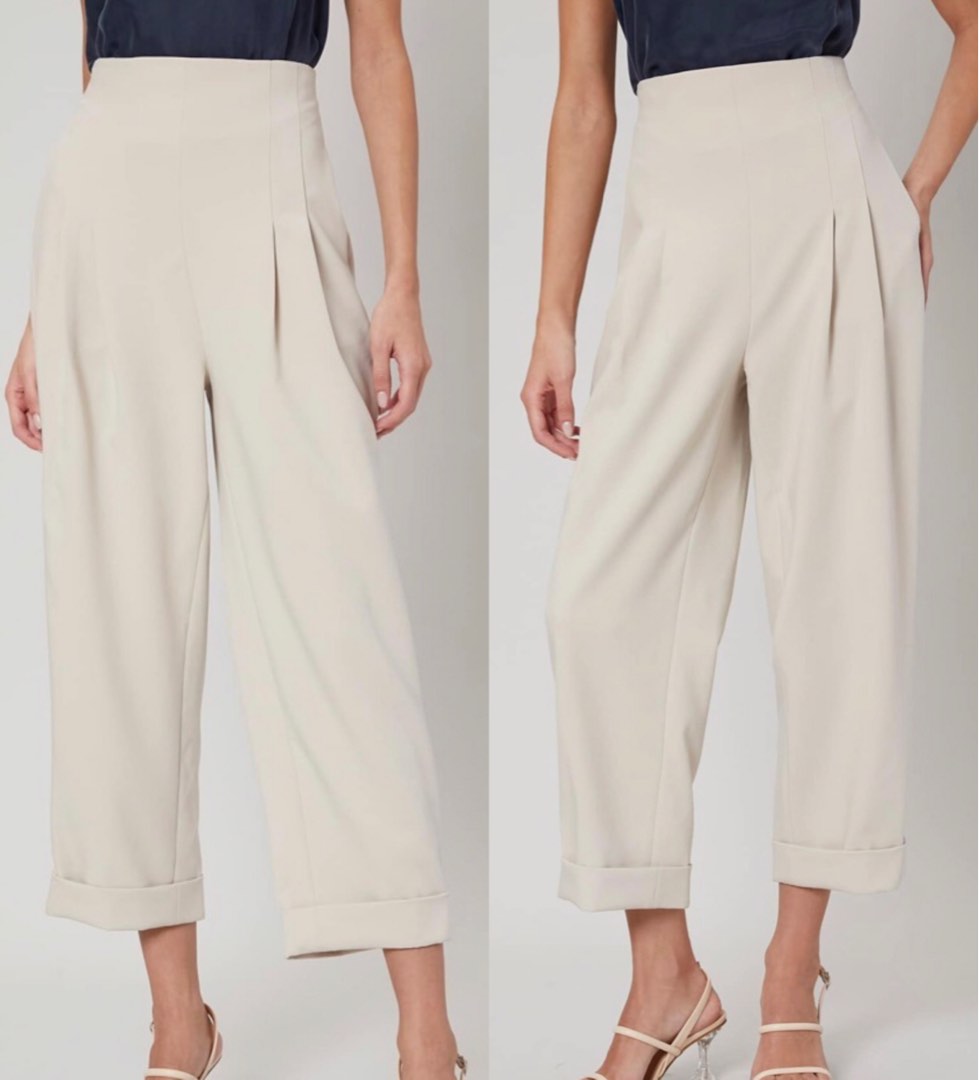 Shein HQ Khaki Wideleg Trouser, Women's Fashion, Bottoms, Other Bottoms ...