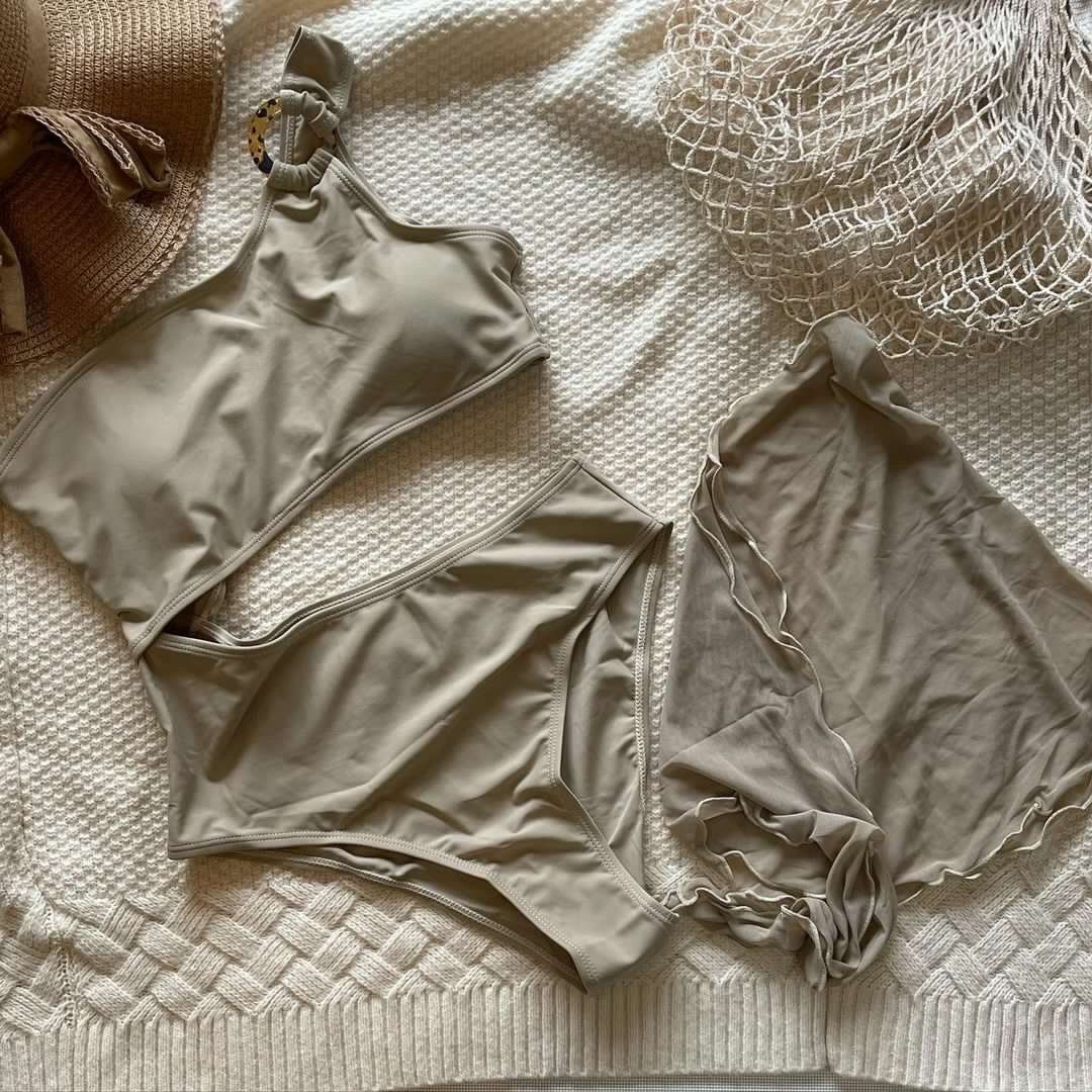 Shein Nude One Piece Swimsuit with cover up, Women's Fashion, Swimwear