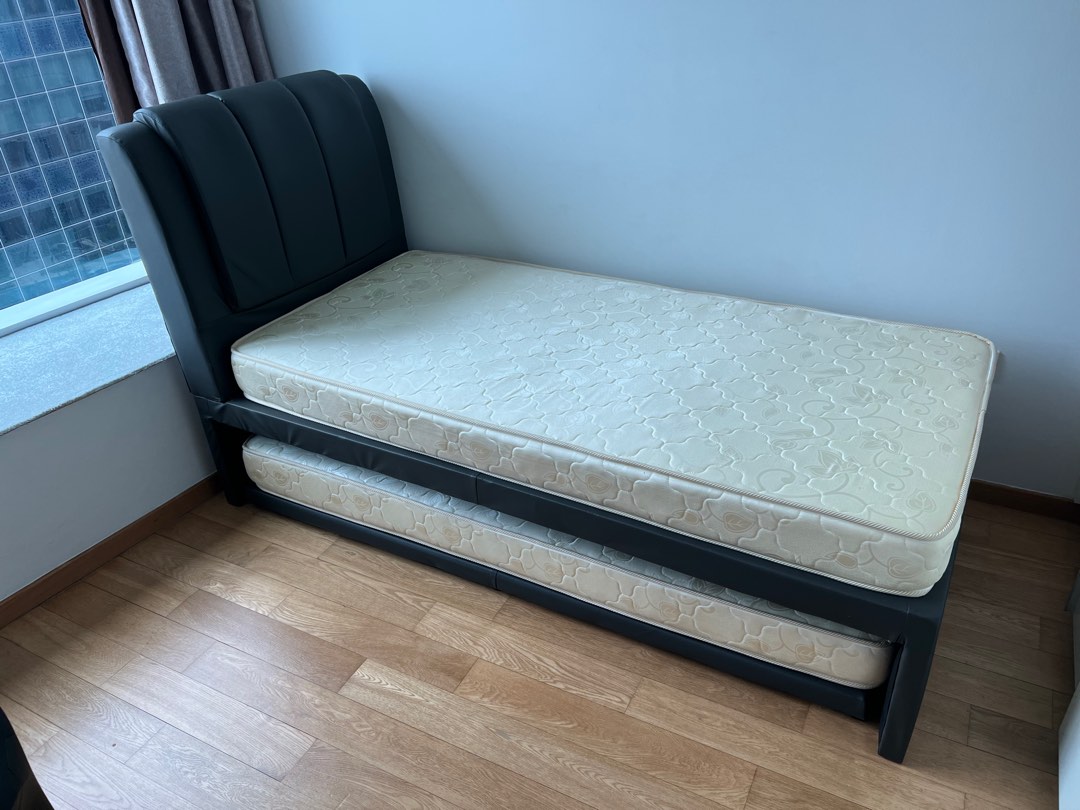 Single pull out bed with mattress, Furniture & Home Living, Furniture, Bed Frames & Mattresses