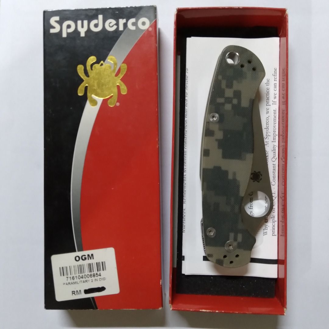 Spyderco Para Military 2 S30V Blade & Digital Camo G10 Scale, Sports Equipment, Hiking