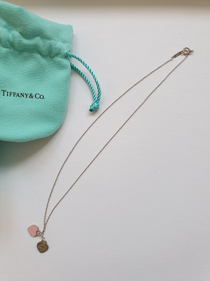 Tiffany and Co. Return To Tiffany Mini Double Heart Tag Necklace Pink For  Sale at 1stDibs
