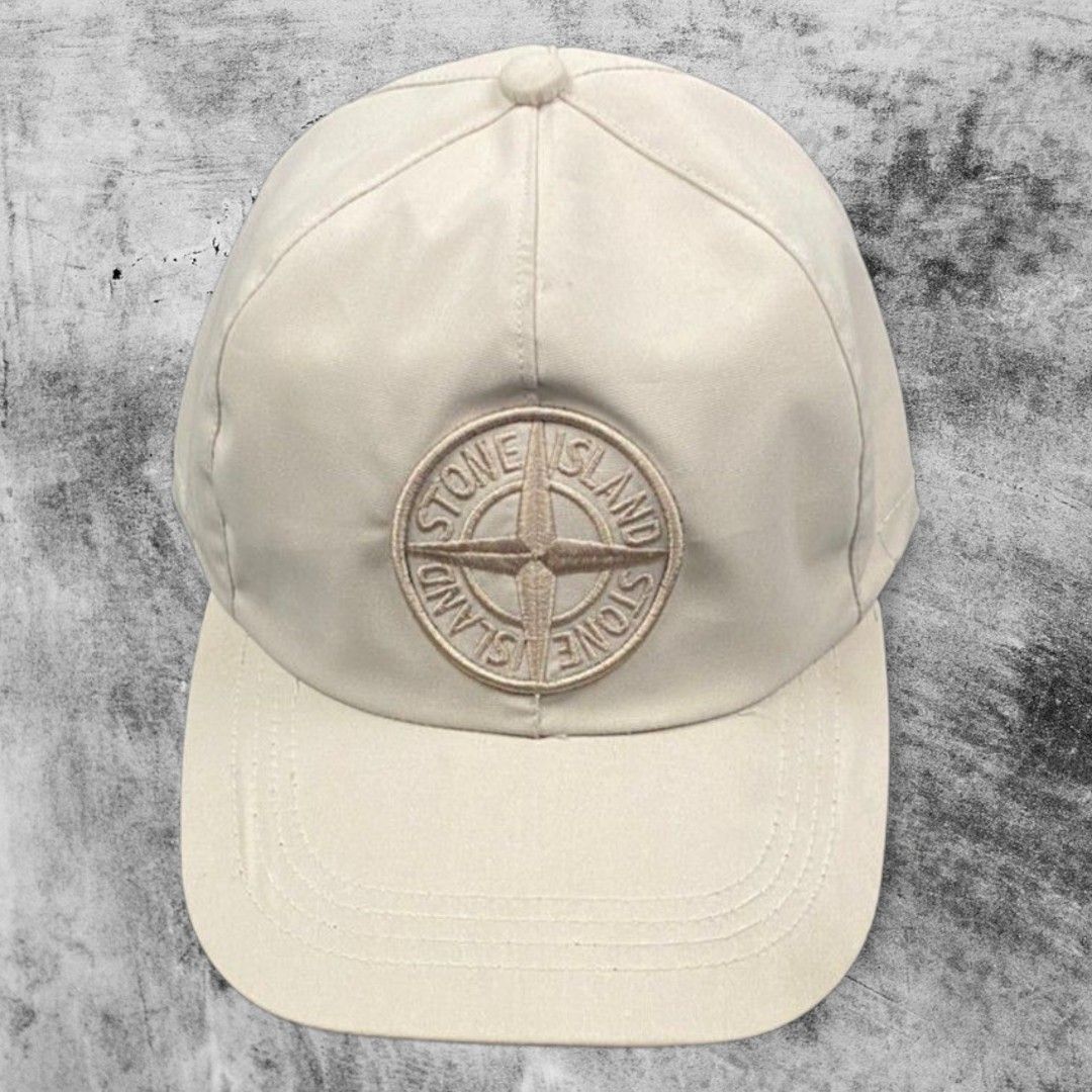 Topi Stone Island Caps Cream Fesyen Pria Aksesoris Topi di