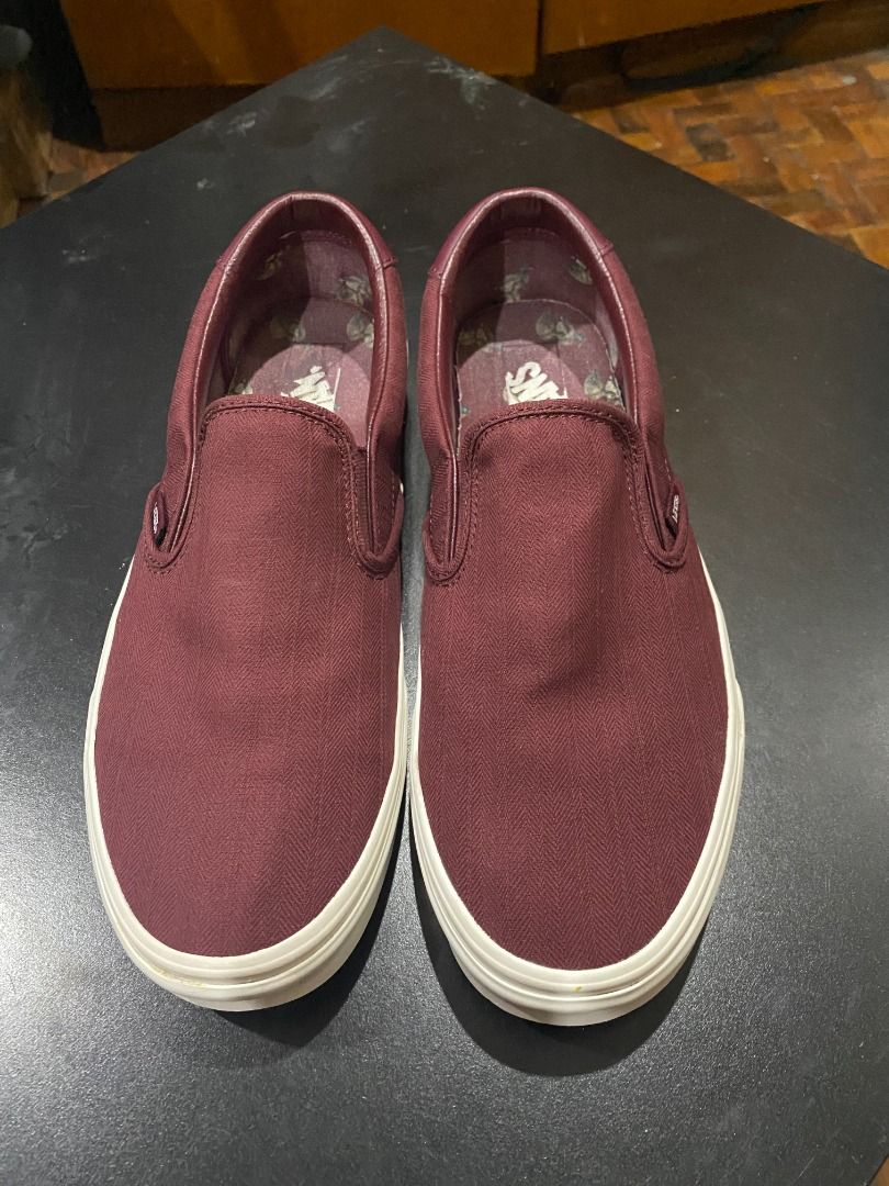 Burgundy slip on vans sale