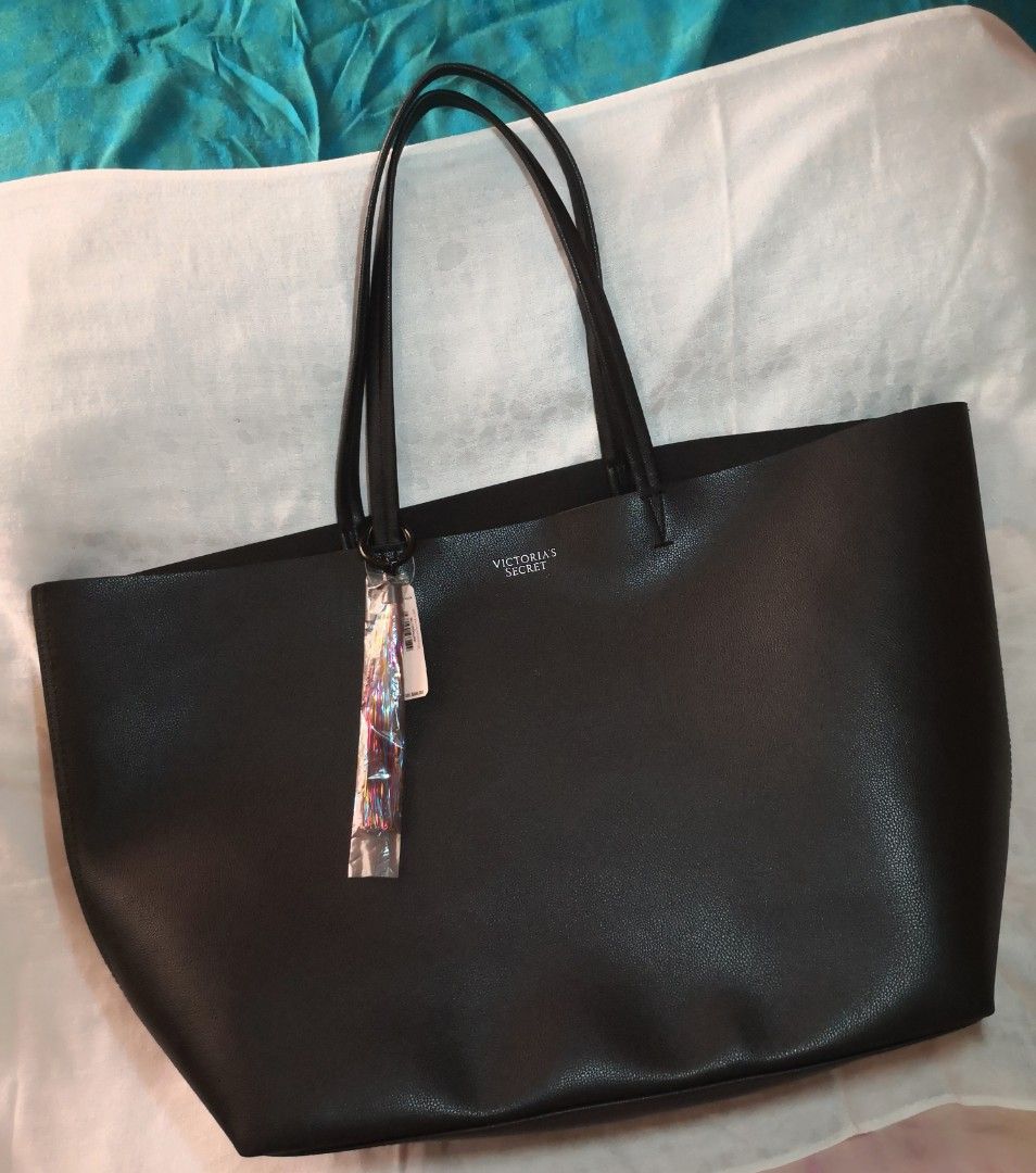 Victoria s Secret Large Black Faux Leather Tote Bag Women s