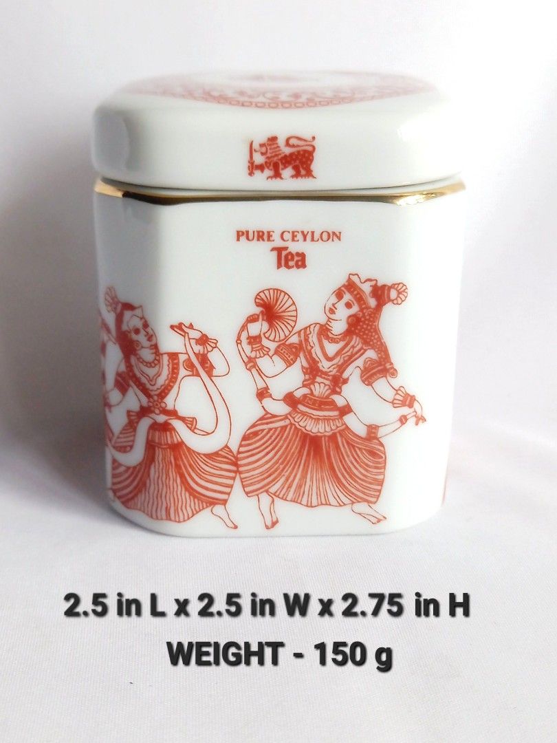 Vintage MLESNA TEA tea caddy, porcelain with gold trim, made in Sri