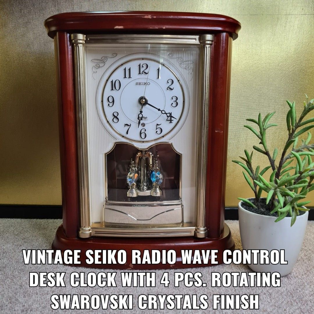 VINTAGE SEIKO RADIO WAVE CONTROL DESK CLOCK WITH 4 PCS. ROTATING SWAROVSKI  CRYSTALS FINISH (WORKING), Furniture & Home Living, Home Decor, Clocks on  Carousell