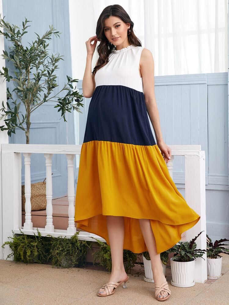 blue and yellow maternity dress Padma | Powder Blue Draped Maternity Maxi Dress With Cape Sleeves