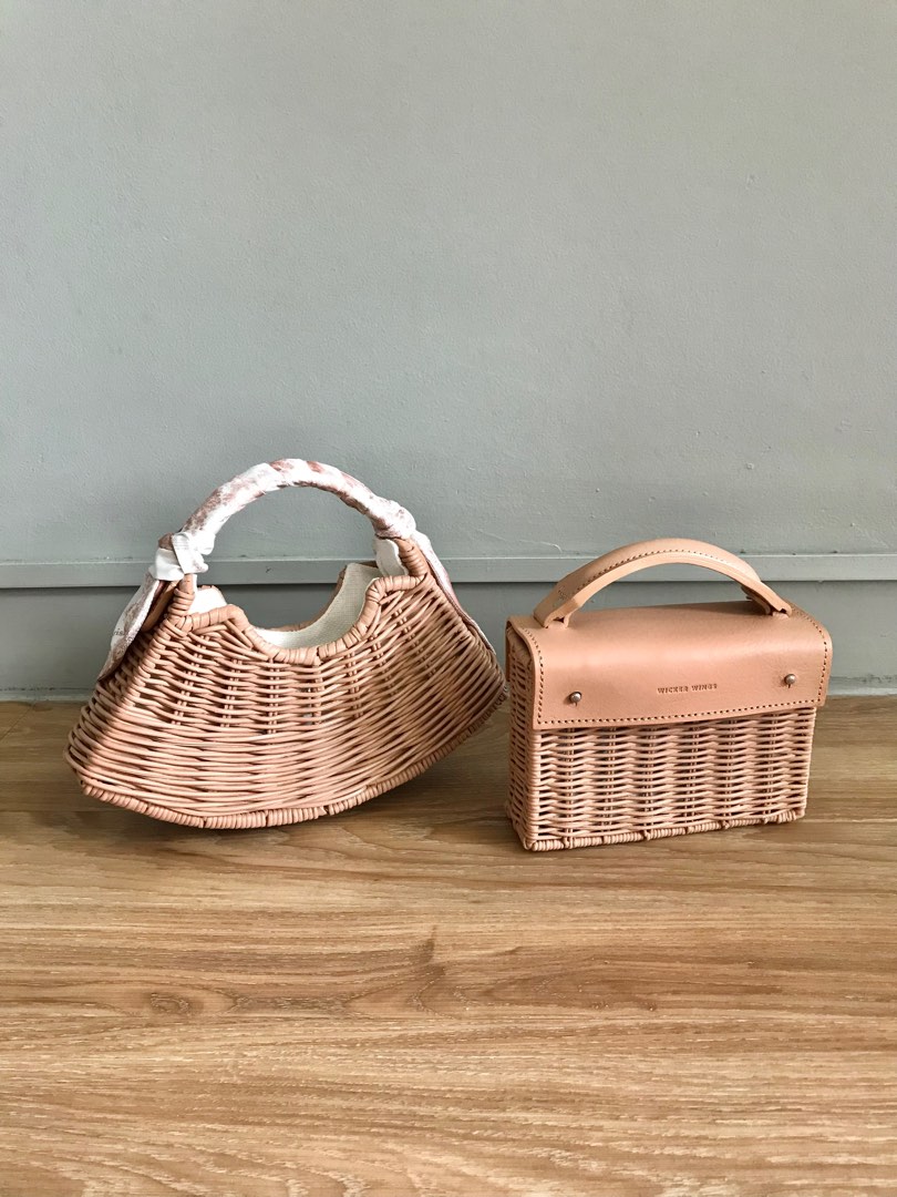 Wicker Wings Camel Mini Kuai / Fan Wicker top handle bag, Women's