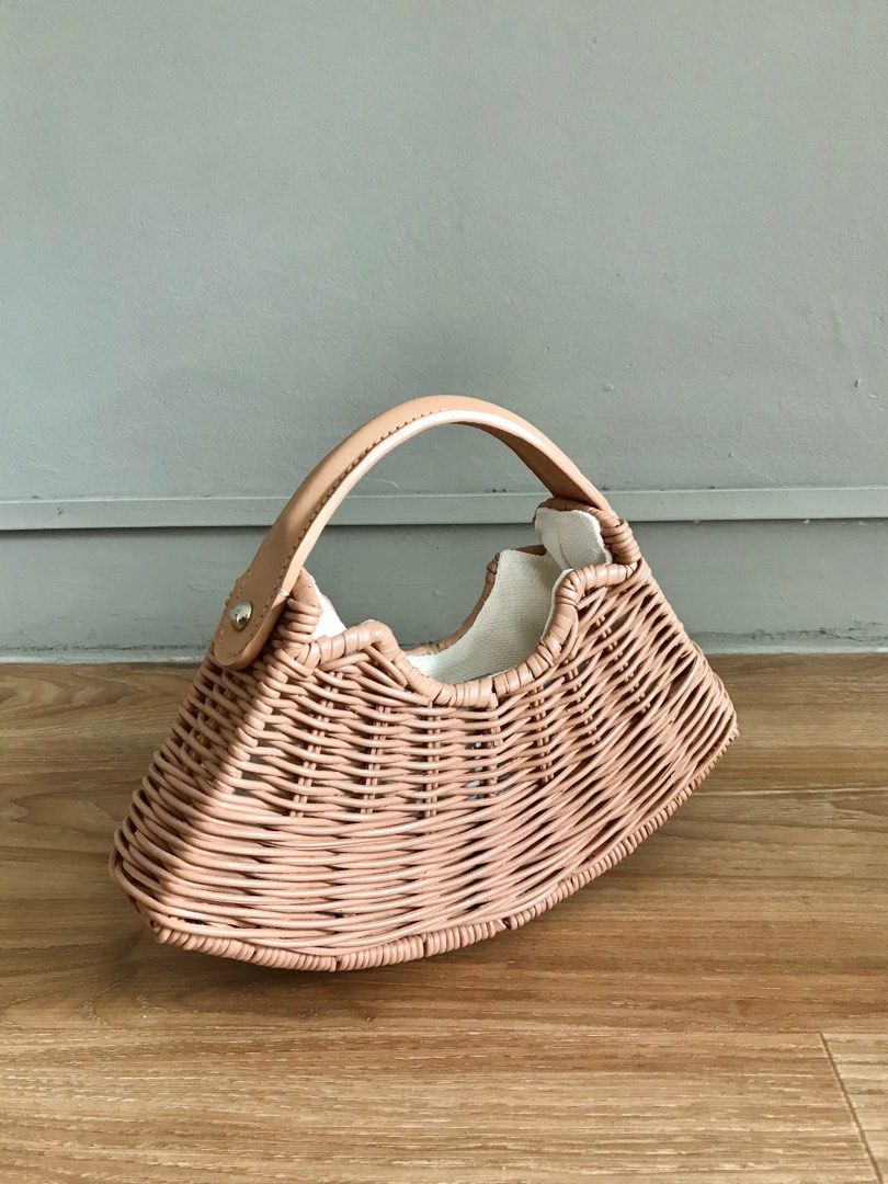 Wicker Wings Camel Mini Kuai Fan Wicker top handle bag