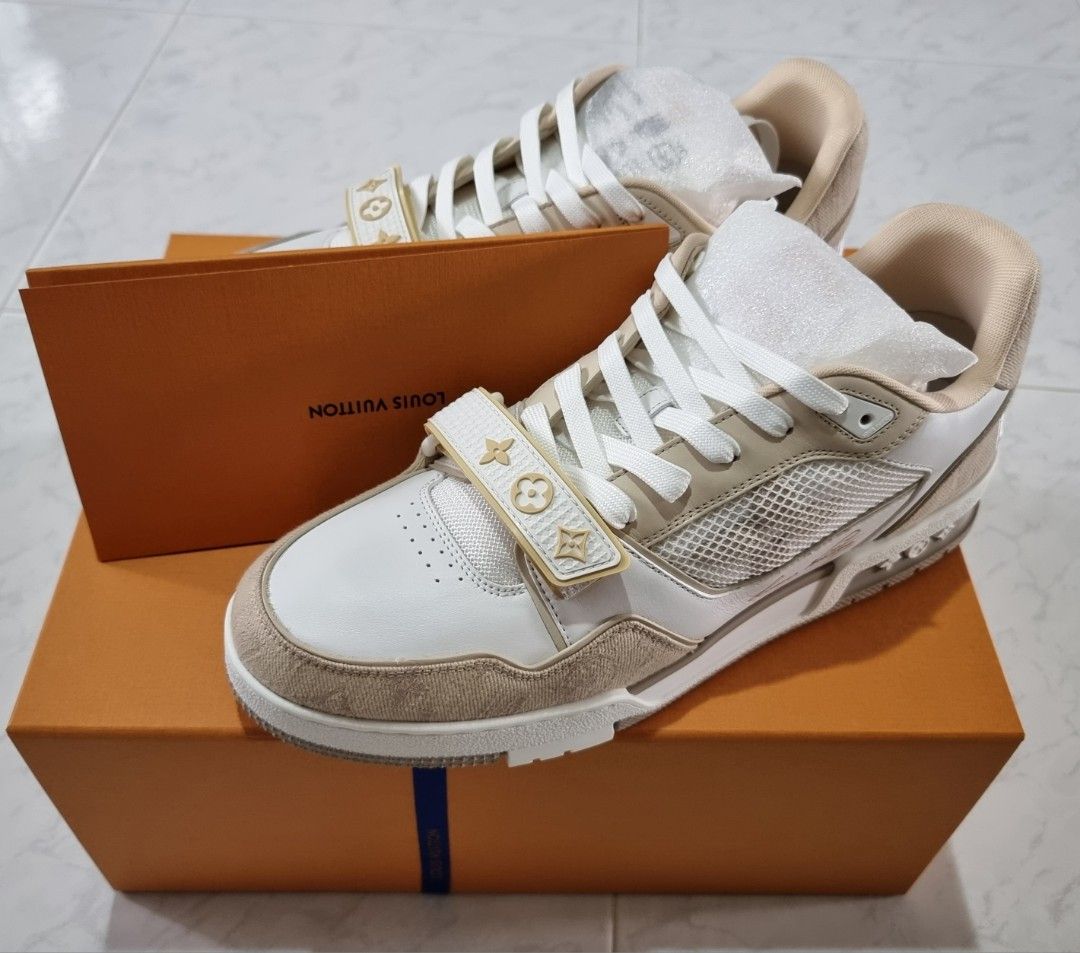 NWT Louis Vuitton White Beige Trainer Sneakers with Strap 9 US 8 LV  AUTHENTIC