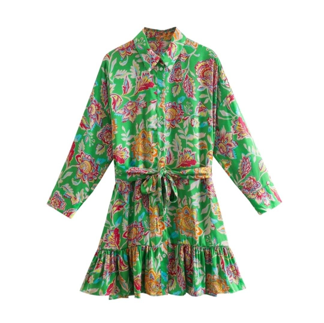 slim fit dress slacks Women dress ZARA Green long sleeve A-line dress – RELM3125 main image 0