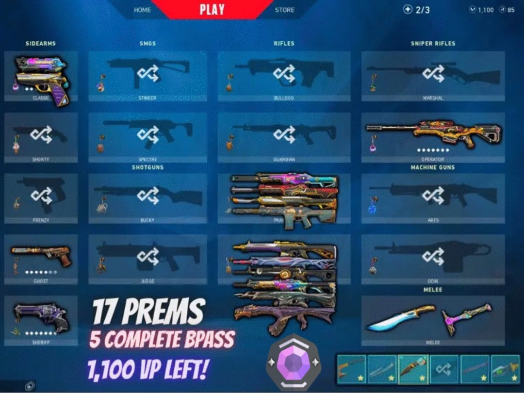1100 VP + 17 PREMIUMS CHEAP VALORANT ACCOUNT, Video Gaming, Gaming