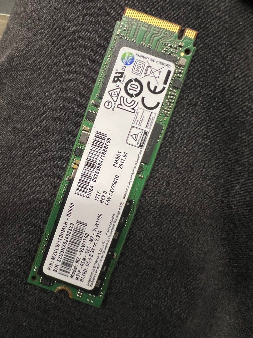 MZ-VLW1T00 PM961 Samsung 1TB TLC PCI Express 3.0 x4 NVMe M.2 2280