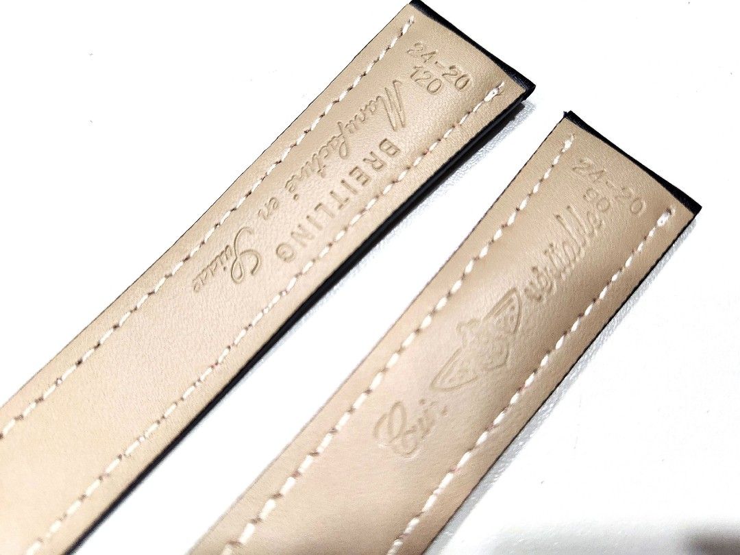 22mm 24mm Black Breitling Leather Watch Strap with Deployment Folding