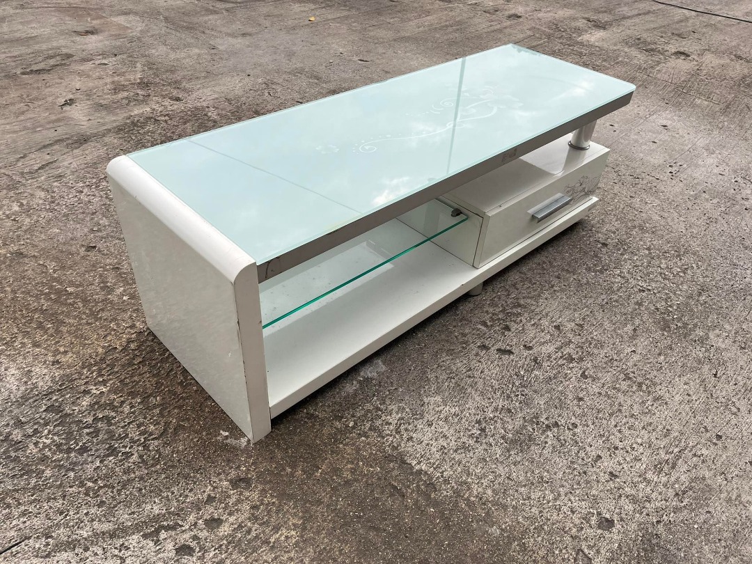 4ft Glass Top TV Rack Console Drawer, Furniture & Home Living