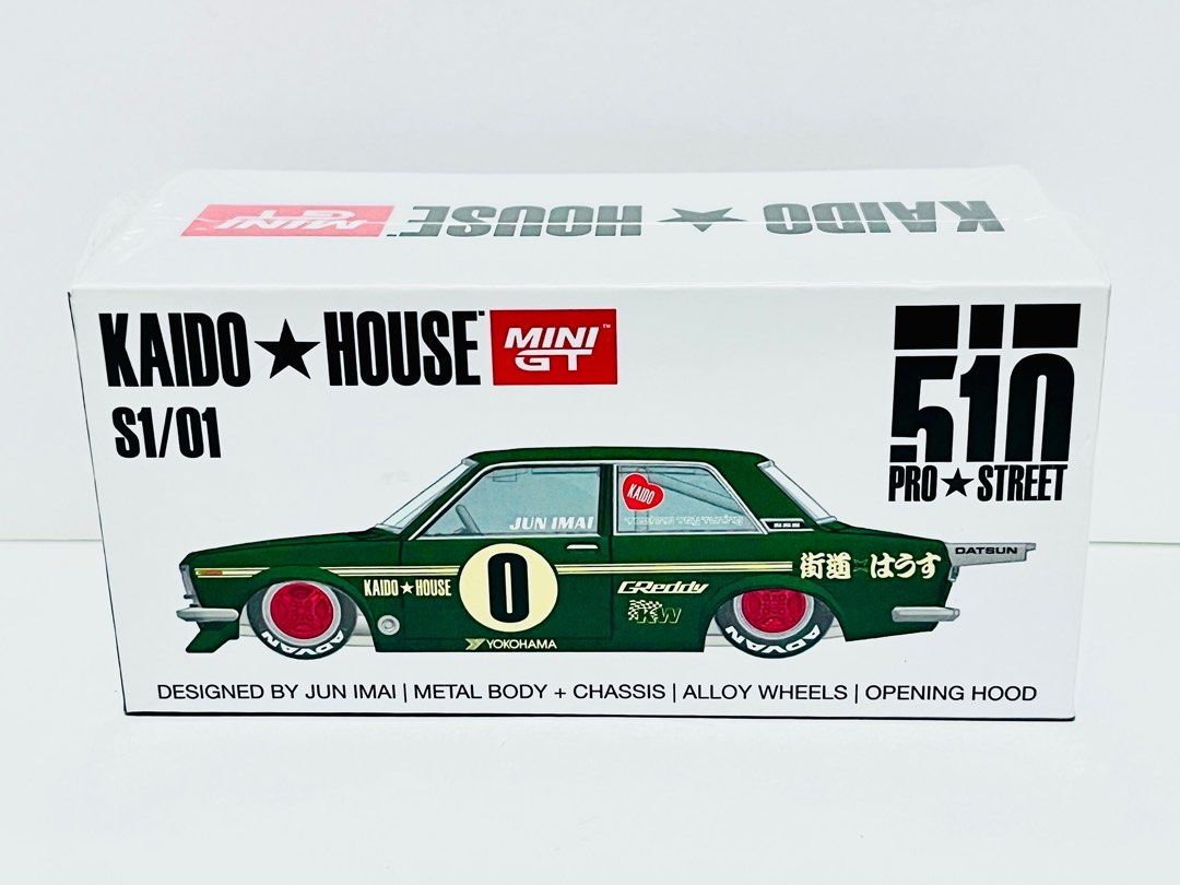 全新 絕版 未開封 Kaido House x MiniGT No. KHMG 001 Scale 1:64 1/64 比例 Mini GT 合金  車仔 得勝 Datsun 510 Pro Street OG Green