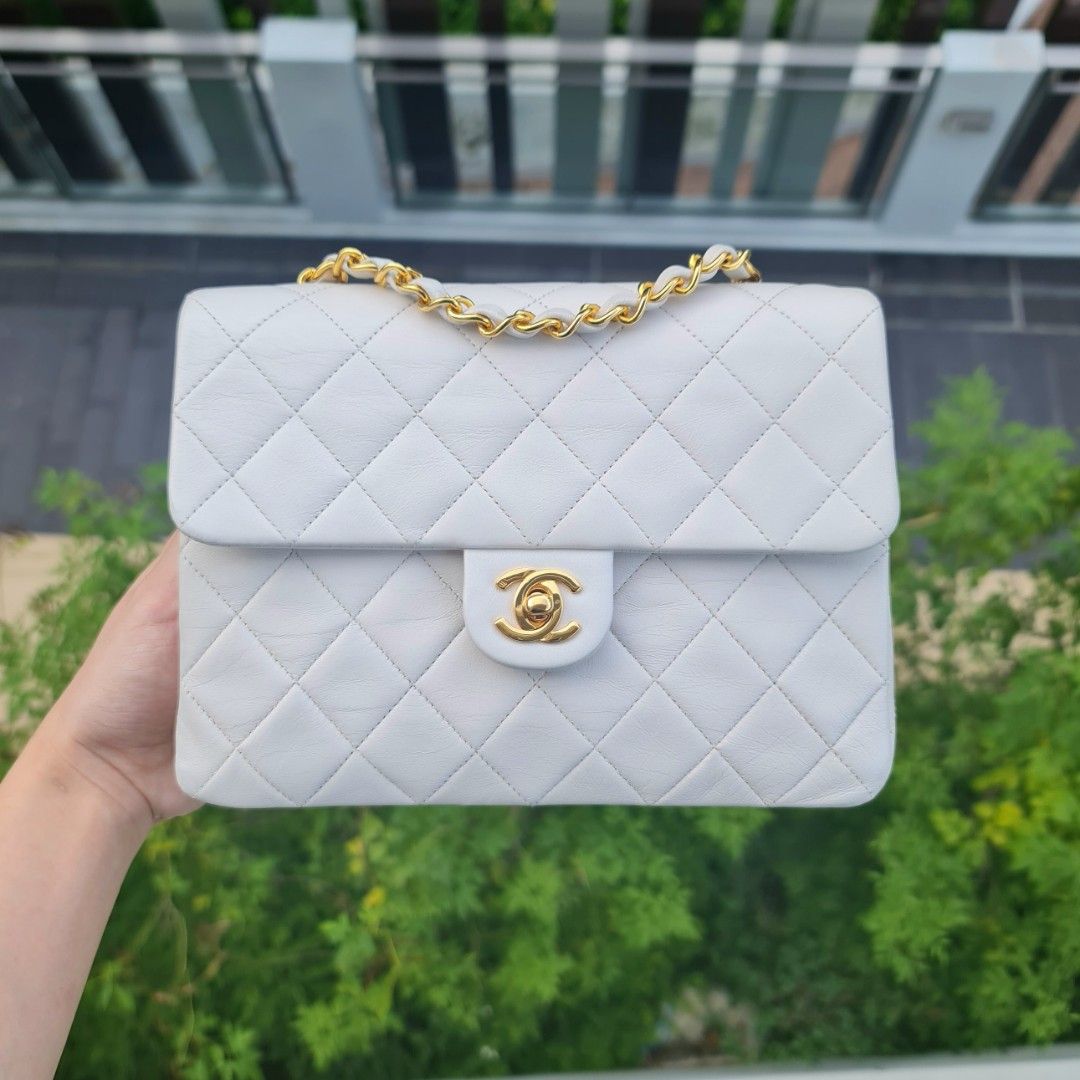 Chanel 21B Classic Mini Square Pearl Crush Lambskin Quilted Flap Bag White  NIB!!