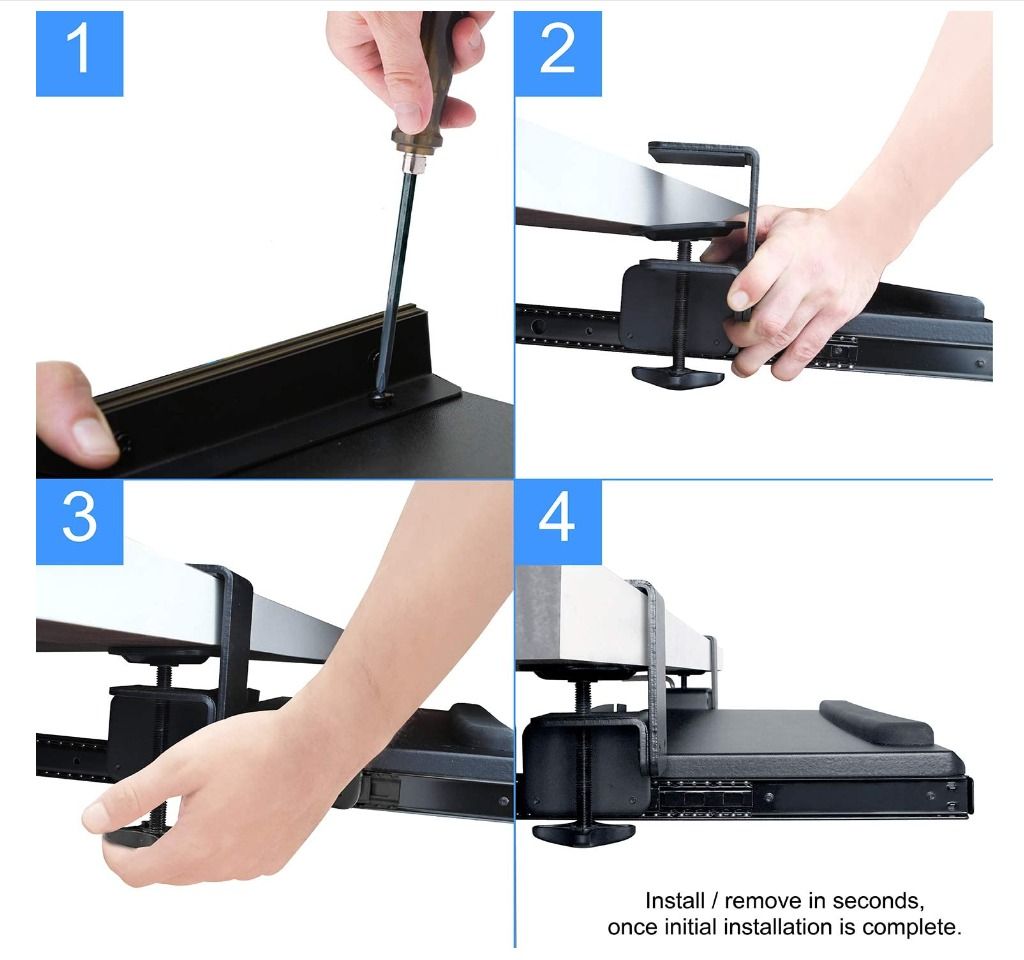Adjustable Clamp-on Keyboard Tray Under Desk Slide Out (Item Code 17 ...