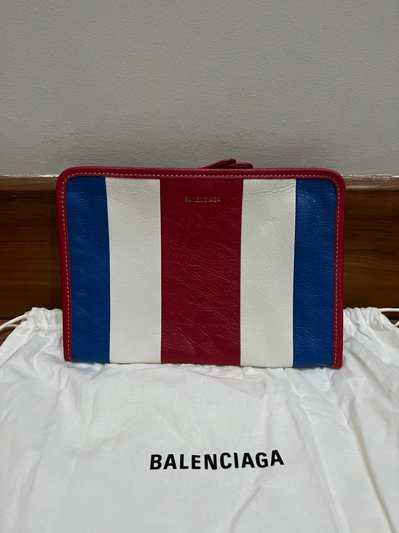 BALENCIAGA Bazar M Striped Shoulder Bag in Blue Leather  COCOON