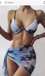 Bikini set Water Color Underwire Bikini Swimsuit & Beach Skirt