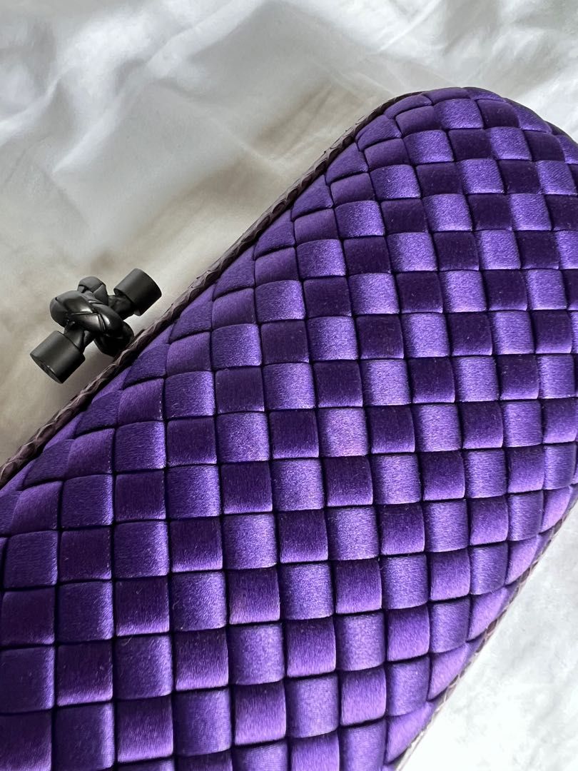 BOTTEGA VENETA Purple Intrecciato Satin Knot Clutch Bag
