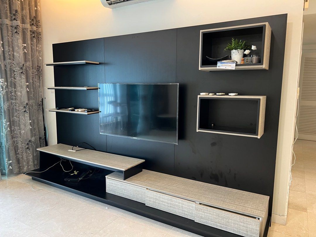 Built-In Tv Cabinet In Black/Cream, Furniture & Home Living, Furniture, Tv  Consoles On Carousell