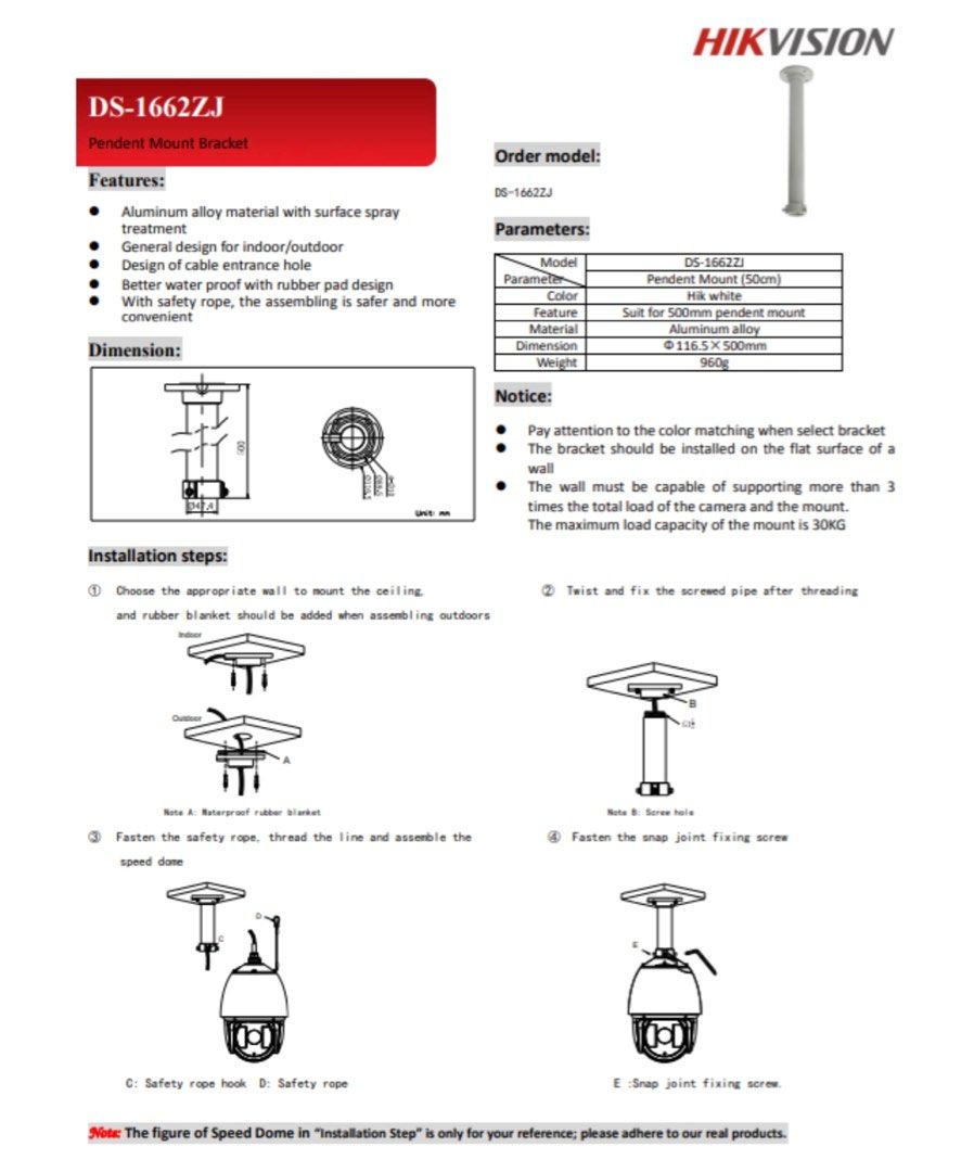 CCTV Pole Mount Pendant Mount Bracket for PTZ/IP Camera, Furniture