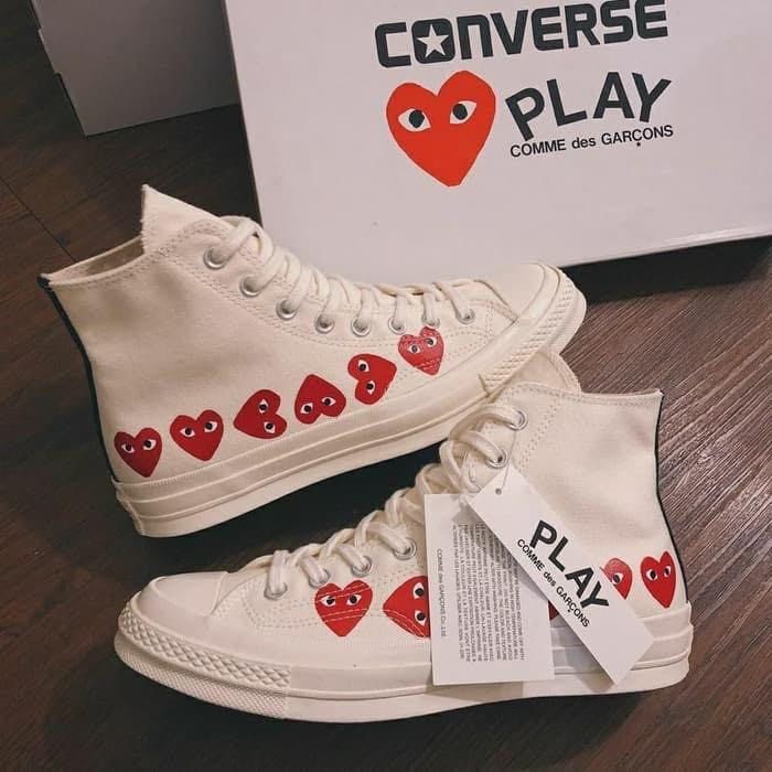 CDG white multi heart high cut Converse