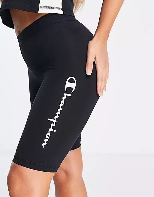 Champion Large Logo Legging Shorts In Black, Women's Fashion