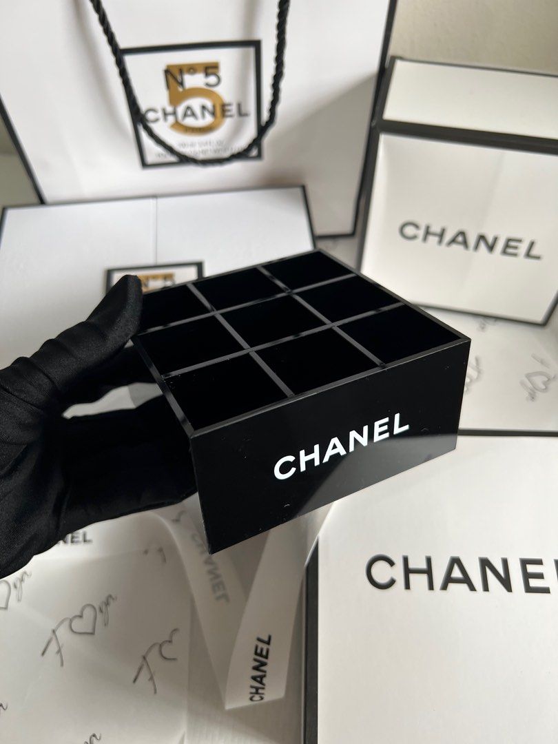 Chanel beauty cosmetic organizer with box and ribbon 9 cells- PHOTO BY FOYA  , Women's Fashion, Jewelry & Organizers, Accessory Holder, Box & Organizers  on Carousell
