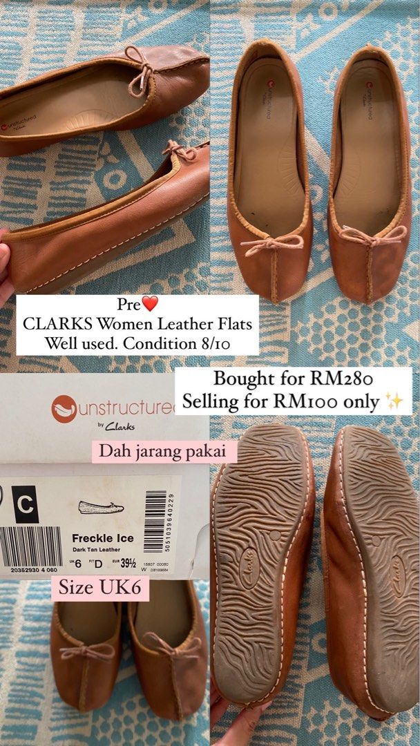CLARKS Women Freckle Ice Dark Tan Leather Flats