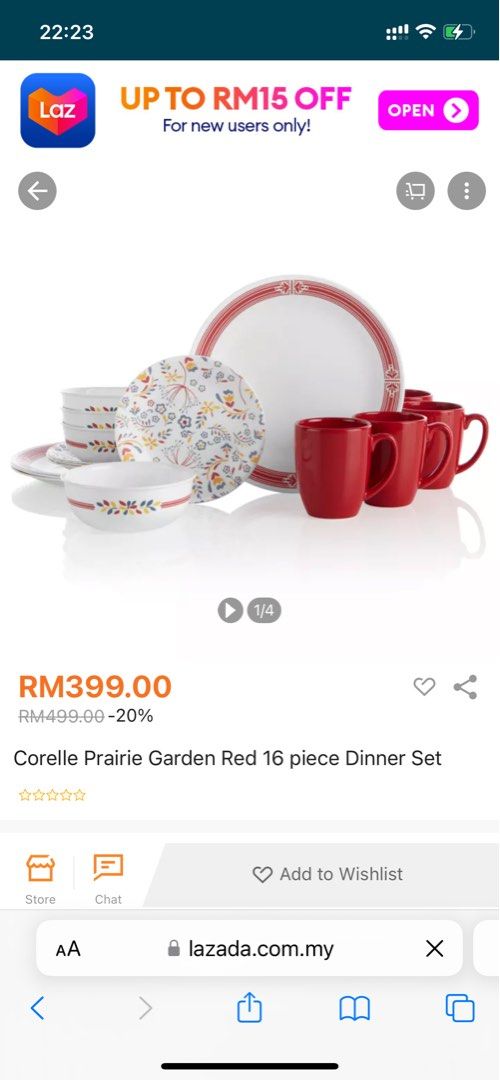 Corelle dinner set Prairie Garden Red 16pcs Furniture Home
