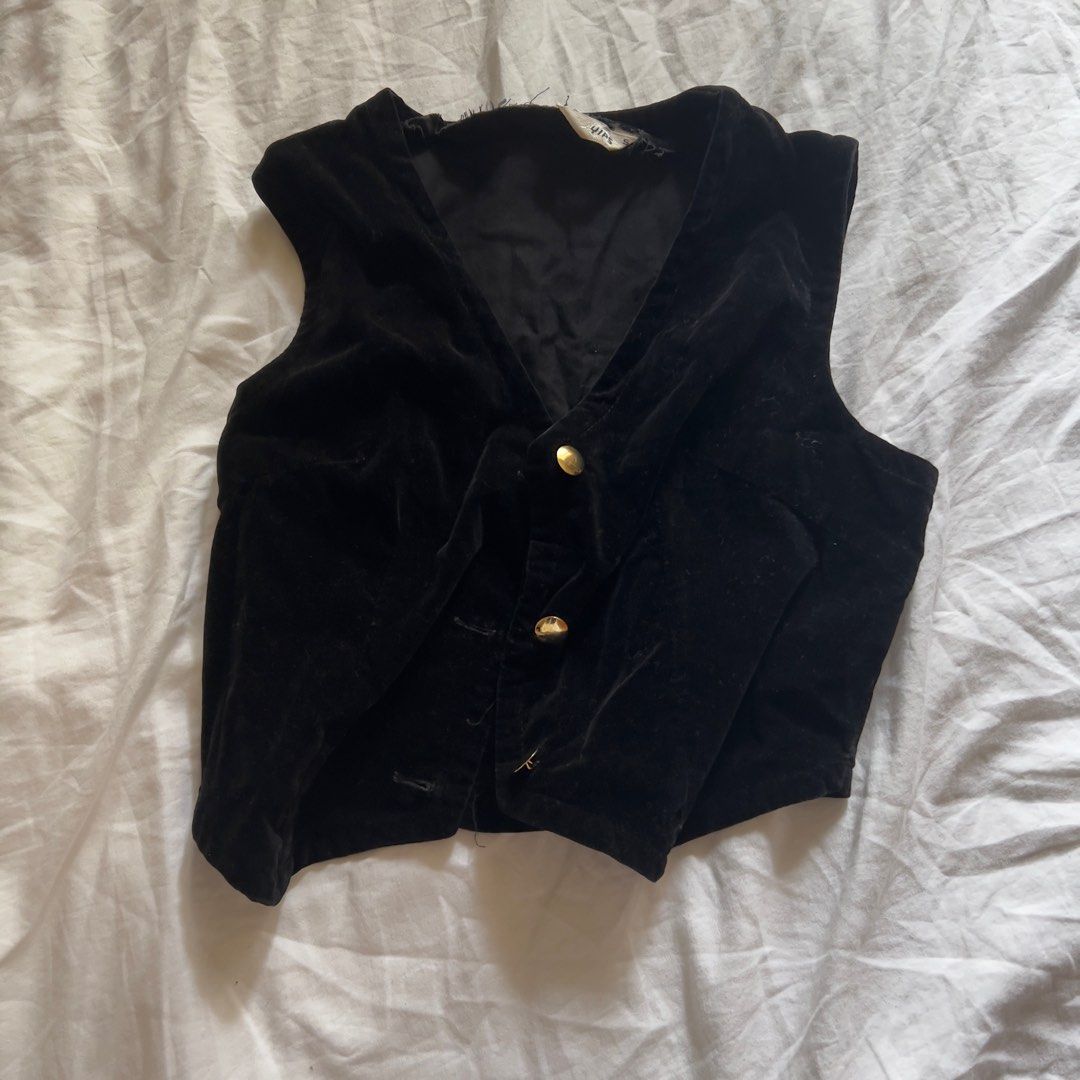 Curdoroy Black Vest with Gold Buttons (great for formal wear, parties