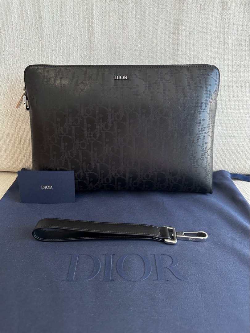A5 Pouch Black Dior Oblique Galaxy Leather