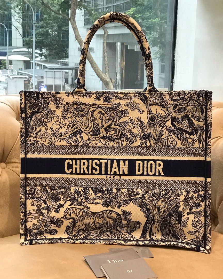 Large Dior Book Tote White and Pastel Pink Butterfly Around The World  Embroidery (42 x 35 x 18.5 cm)