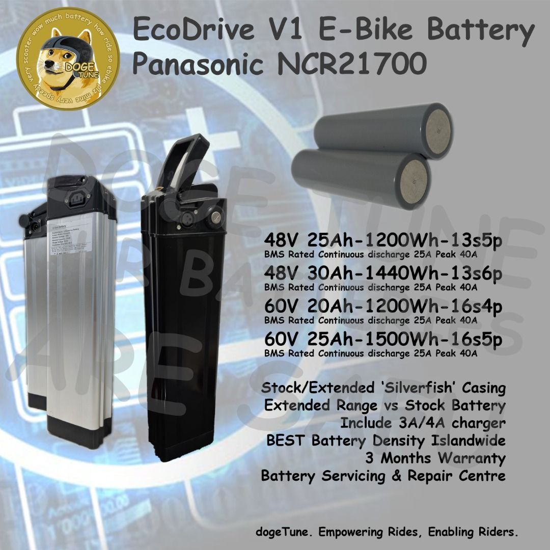 EcoDrive V1 eBike Battery 48V 25Ah 48V 30Ah 60V 20Ah 60V 25Ah 25A/40A ...
