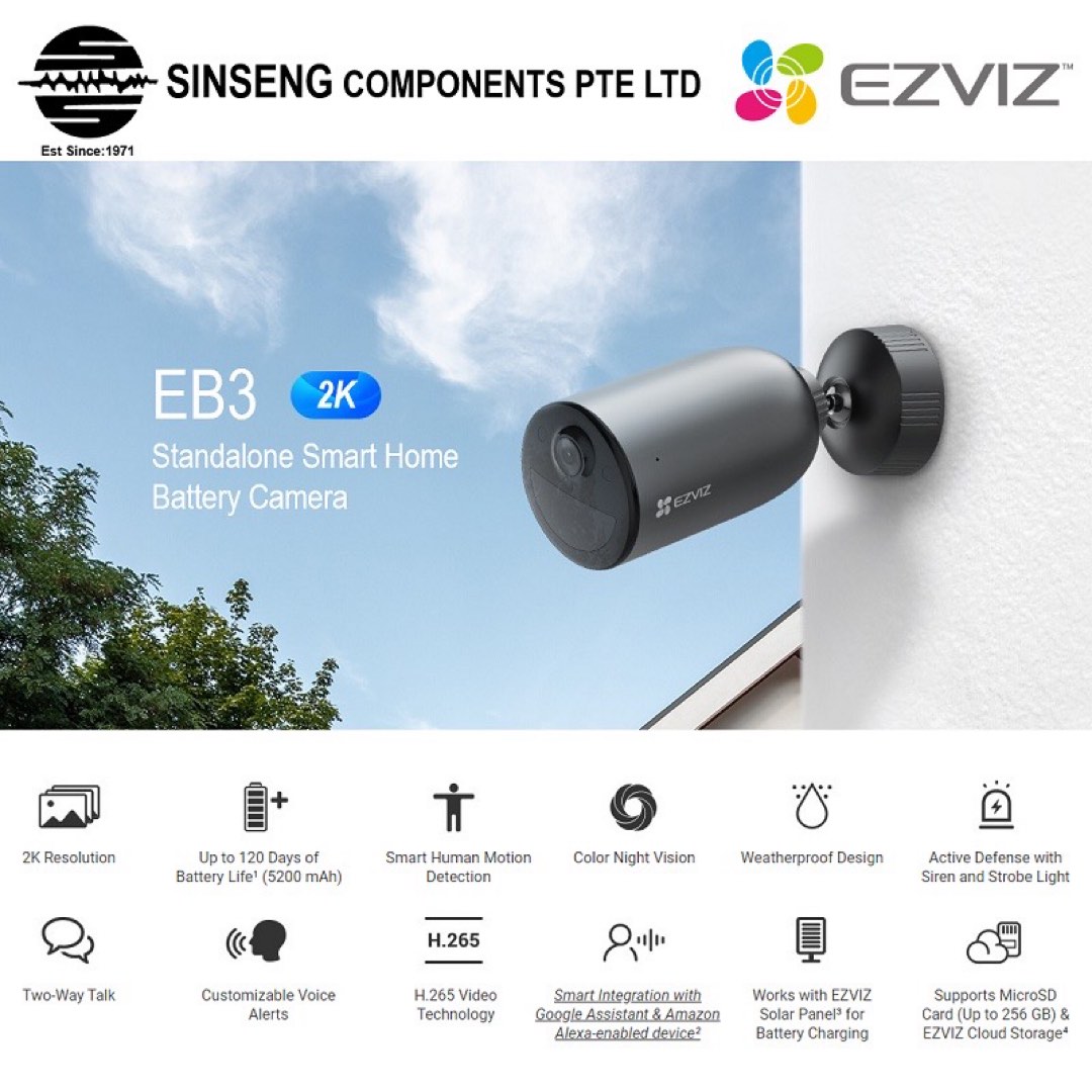EZVIZ EB3 2K Wireless Wifi Rechargeable 5200mAh Battery Standalone