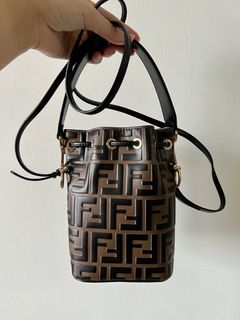 Fendi Brown Mon Tresor Mini Canvas & Raffia Bucket Bag 2028