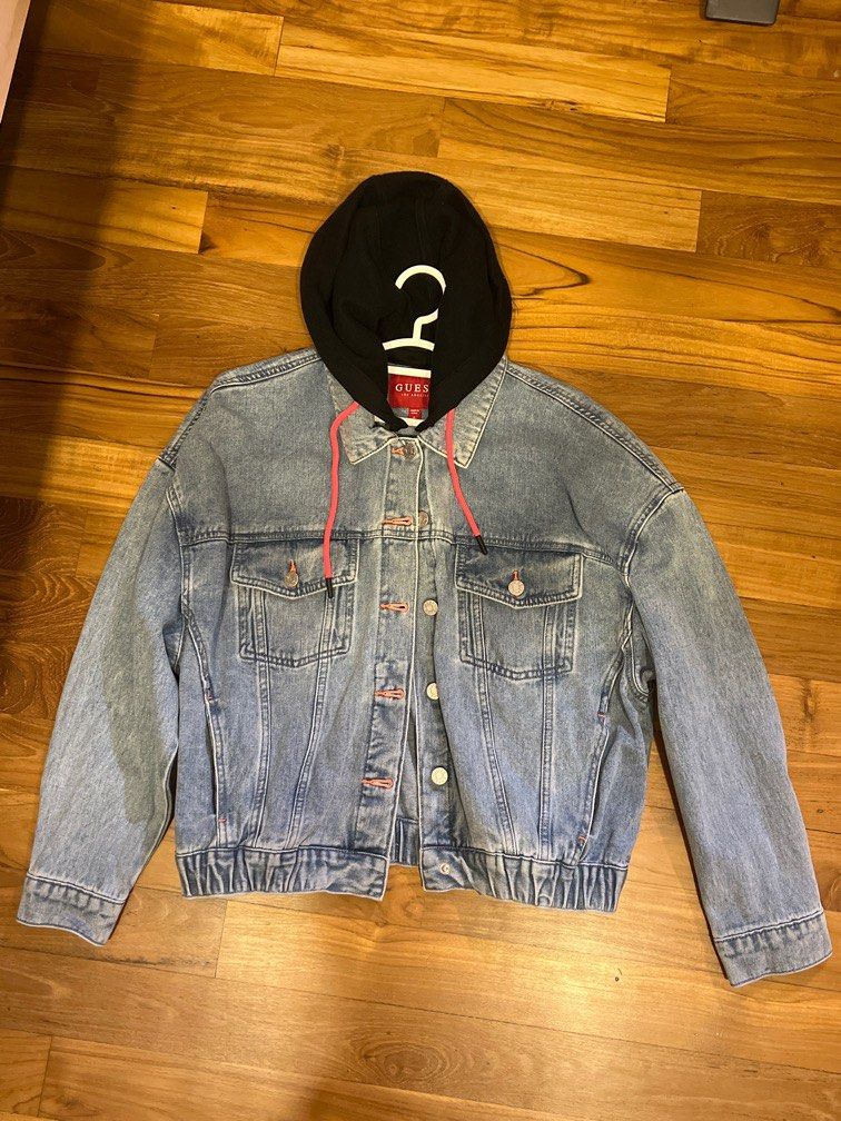 Guess jean jacket with hoodie best sale
