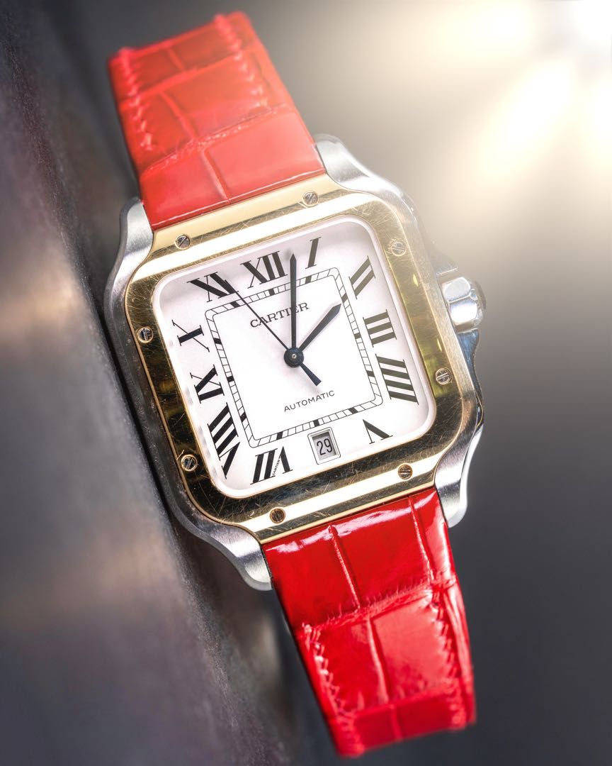 Handmade Handstitched Watch Strap In Ferrari Red Crocodile Leather For Client s Santos De Cartier Watch